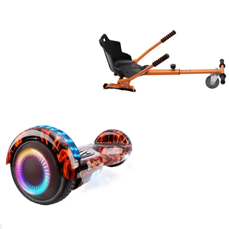 6.5 Zoll Hoverboard mit Standard Sitz, Regular Flame PRO, Maximale Reichweite und Orange Hoverboard Sitz, Smart Balance