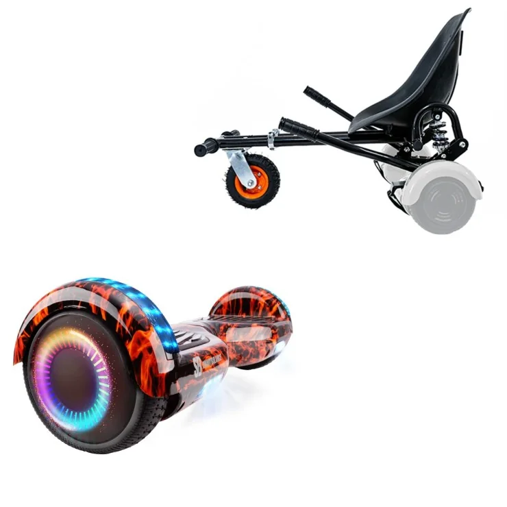 6.5 inch Hoverboard with Suspensions Hoverkart, Regular Flame PRO, Extended Range and Black Seat with Double Suspension Set, Smart Balance