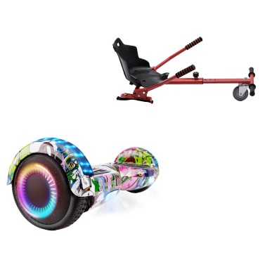 6.5 inch Hoverboard with Standard Hoverkart, Regular Multicolor PRO, Extended Range and Red Ergonomic Seat, Smart Balance