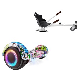 6.5 Zoll Hoverboard mit Standard Sitz, Regular Multicolor PRO, Maximale Reichweite und Weiss Hoverboard Sitz, Smart Balance