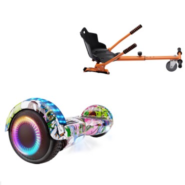 Paket Hoverboard Standard Go Kart 6.5 tums, Regular Multicolor PRO, Lång Räckvidd och Orange Hoverkart, Smart Balance