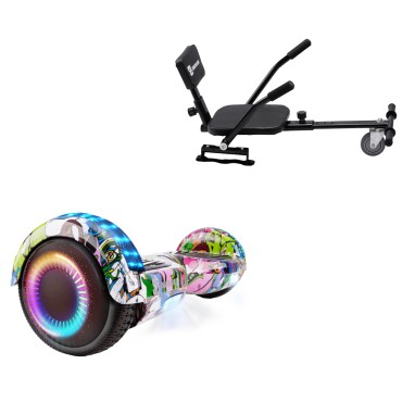 6.5 inch Hoverboard with Comfort Hoverkart, Regular Multicolor PRO, Extended Range and Black Comfort Seat, Smart Balance