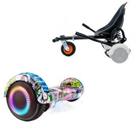 6.5 inch Hoverboard with Suspensions Hoverkart, Regular Multicolor PRO, Extended Range and Black Seat with Double Suspension Set, Smart Balance