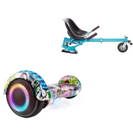 6.5 inch Hoverboard with Suspensions Hoverkart, Regular Multicolor PRO, Extended Range and Blue Seat with Double Suspension Set, Smart Balance