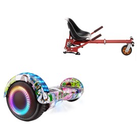 6.5 inch Hoverboard with Suspensions Hoverkart, Regular Multicolor PRO, Extended Range and Red Seat with Double Suspension Set, Smart Balance