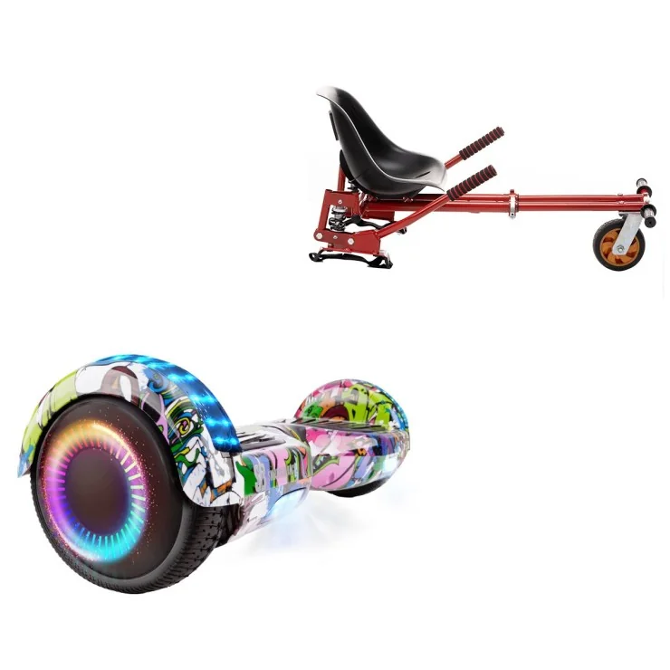 Paket Hoverboard Go Kart med Stötdämpare, 6.5 tums, Regular Multicolor PRO, Standard Räckvidd och Röd Hoverkart med Stötdämpare, Smart Balance