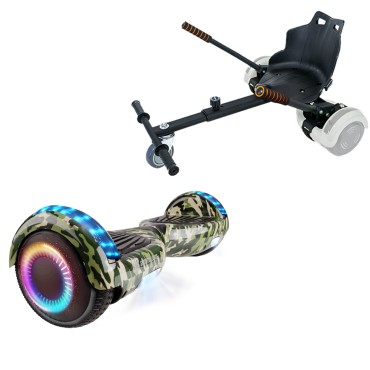 6.5 inch Hoverboard with Standard Hoverkart, Regular Camouflage PRO, Extended Range and Black Ergonomic Seat, Smart Balance