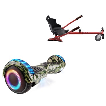 6.5 inch Hoverboard with Standard Hoverkart, Regular Camouflage PRO, Extended Range and Red Ergonomic Seat, Smart Balance