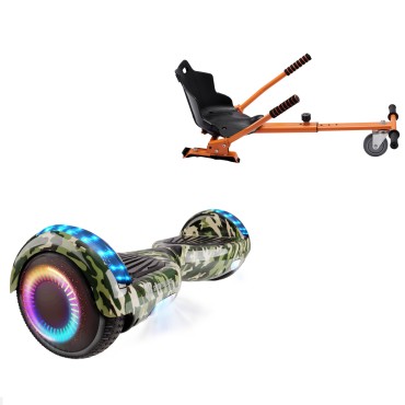 Paket Hoverboard Standard Go Kart 6.5 tums, Regular Camouflage PRO, Lång Räckvidd och Orange Hoverkart, Smart Balance