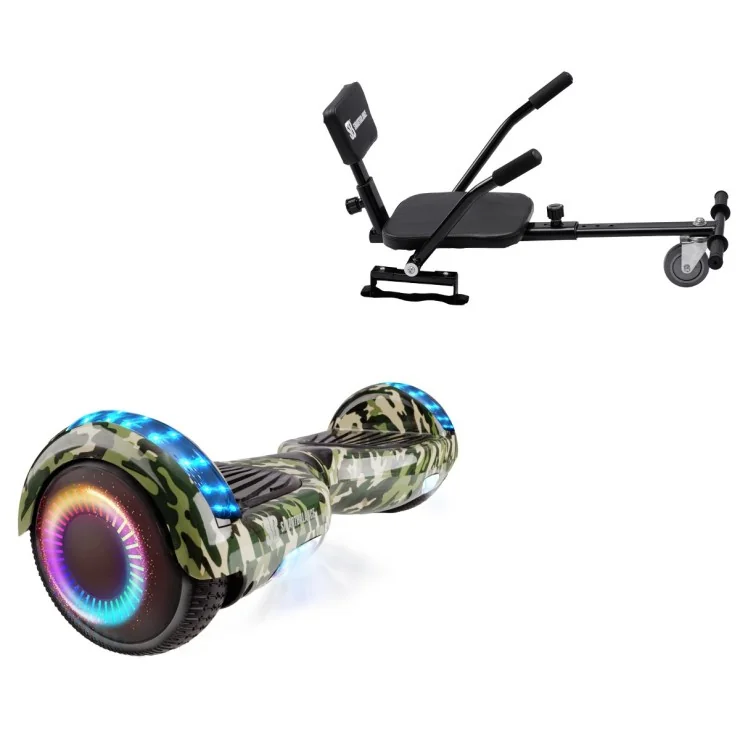 6.5 Zoll Hoverboard mit Comfort Sitz, Regular Camouflage PRO, Maximale Reichweite und Schwarz Comfort Sitz, Smart Balance