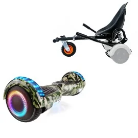 6.5 inch Hoverboard with Suspensions Hoverkart, Regular Camouflage PRO, Extended Range and Black Seat with Double Suspension Set, Smart Balance