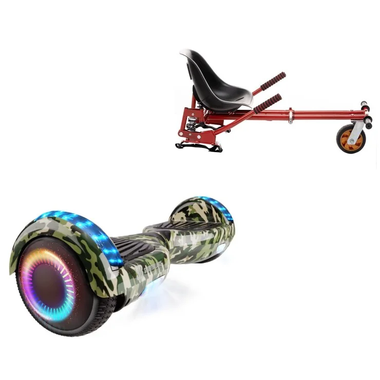 Paket Hoverboard Go Kart med Stötdämpare, 6.5 tums, Regular Camouflage PRO, Lång Räckvidd och Röd Hoverkart med Stötdämpare, Smart Balance