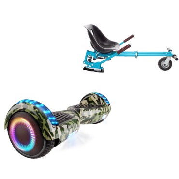 6.5 inch Hoverboard with Suspensions Hoverkart, Regular Camouflage PRO, Standard Range and Blue Seat with Double Suspension Set, Smart Balance