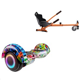 Paket Hoverboard Standard Go Kart 6.5 tums, Transformers Multicolor PRO, Lång Räckvidd och Orange Hoverkart, Smart Balance