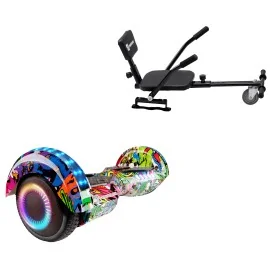 6.5 inch Hoverboard with Comfort Hoverkart, Transformers Multicolor PRO, Extended Range and Black Comfort Seat, Smart Balance