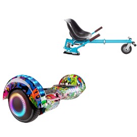 6.5 inch Hoverboard with Suspensions Hoverkart, Transformers Multicolor PRO, Extended Range and Blue Seat with Double Suspension Set, Smart Balance