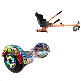 8 inch Hoverboard with Standard Hoverkart, Transformers Multicolor PRO, Extended Range and Orange Ergonomic Seat, Smart Balance