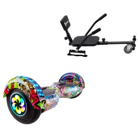 Paket Hoverboard Comfort Go Kart 8 tums, Transformers Multicolor PRO, Lång Räckvidd och Svart Comfort Hoverkart, Smart Balance