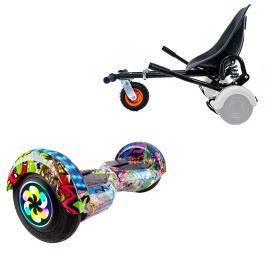 Paket Hoverboard Go Kart med Stötdämpare, 8 tums, Transformers Multicolor PRO, Lång Räckvidd och Svart Hoverkart med Stötdämpare, Smart Balance