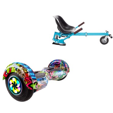 8 inch Hoverboard with Suspensions Hoverkart, Transformers Multicolor PRO, Extended Range and Blue Seat with Double Suspension Set, Smart Balance