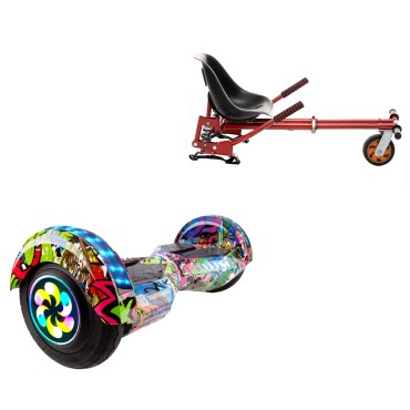 8 inch Hoverboard with Suspensions Hoverkart, Transformers Multicolor PRO, Extended Range and Red Seat with Double Suspension Set, Smart Balance