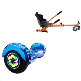 8 inch Hoverboard with Standard Hoverkart, Transformers ElectroBlue PRO, Extended Range and Orange Ergonomic Seat, Smart Balance