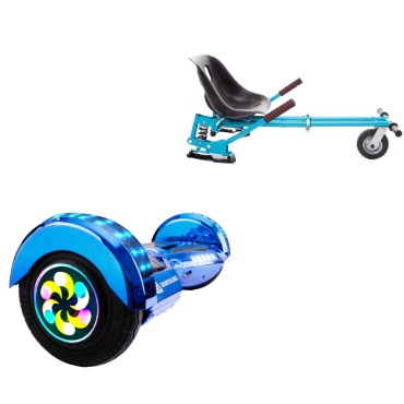 8 inch Hoverboard with Suspensions Hoverkart, Transformers ElectroBlue PRO, Extended Range and Blue Seat with Double Suspension Set, Smart Balance