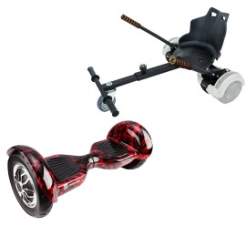 10 inch Hoverboard with Standard Hoverkart, Off-Road Flame, Extended Range and Black Ergonomic Seat, Smart Balance