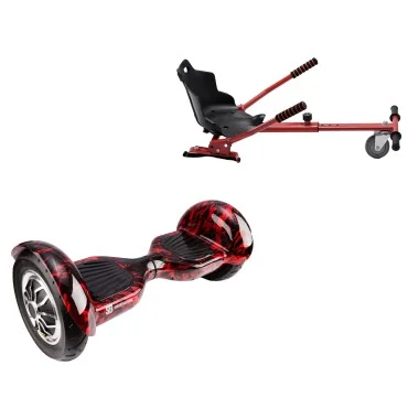 10 inch Hoverboard with Standard Hoverkart, Off-Road Flame, Extended Range and Red Ergonomic Seat, Smart Balance