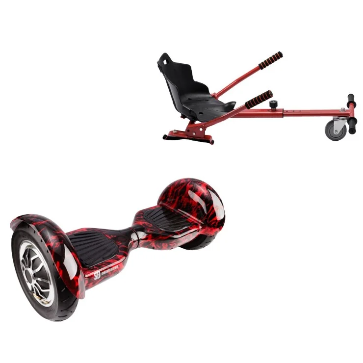 10 inch Hoverboard with Standard Hoverkart, Off-Road Flame, Extended Range and Red Ergonomic Seat, Smart Balance