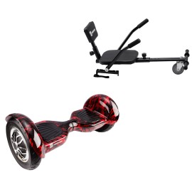 10 Zoll Hoverboard mit Comfort Sitz, Off-Road Flame, Maximale Reichweite und Schwarz Comfort Sitz, Smart Balance