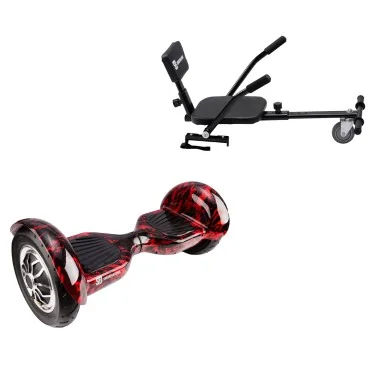 10 inch Hoverboard with Comfort Hoverkart, Off-Road Flame, Extended Range and Black Comfort Seat, Smart Balance