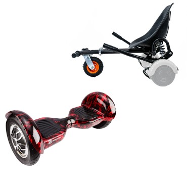 10 inch Hoverboard with Suspensions Hoverkart, Off-Road Flame, Extended Range and Black Seat with Double Suspension Set, Smart Balance