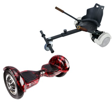 10 inch Hoverboard with Standard Hoverkart, Off-Road Flame, Standard Range and Black Ergonomic Seat, Smart Balance