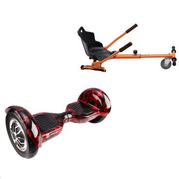 10 Zoll Hoverboard mit Standard Sitz, Off-Road Flame, Standard Reichweite und Orange Hoverboard Sitz, Smart Balance