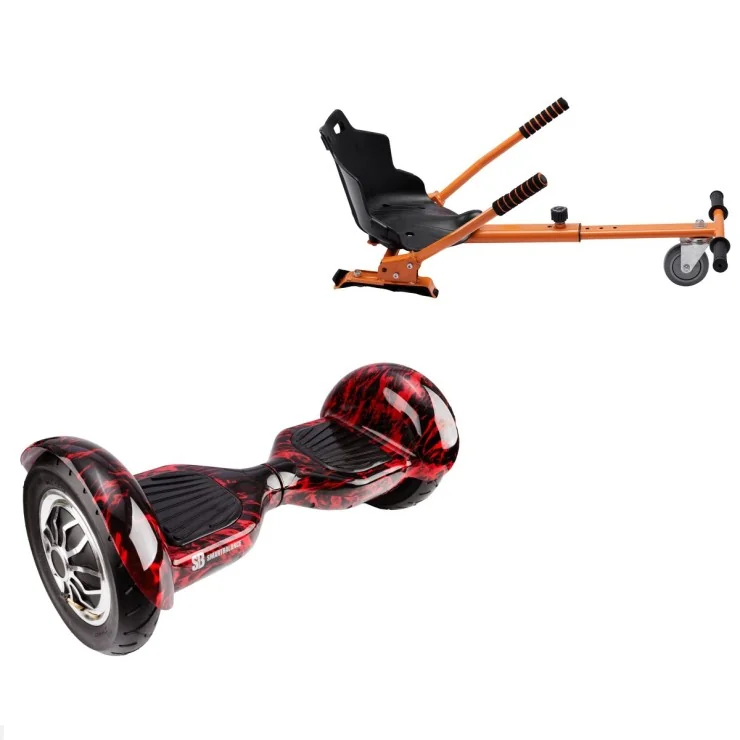 10 inch Hoverboard with Standard Hoverkart, Off-Road Flame, Standard Range and Orange Ergonomic Seat, Smart Balance