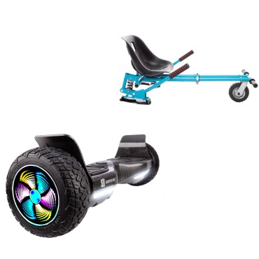 8.5 inch Hoverboard with Suspensions Hoverkart, Hummer Carbon PRO, Extended Range and Blue Seat with Double Suspension Set, Smart Balance