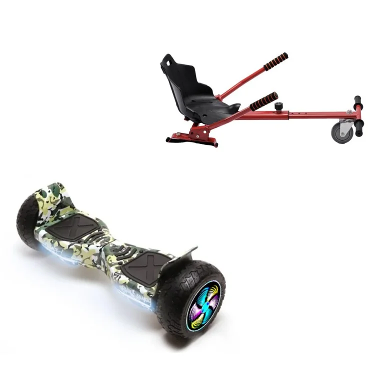 8.5 inch Hoverboard with Standard Hoverkart, Hummer Camouflage PRO, Extended Range and Red Ergonomic Seat, Smart Balance