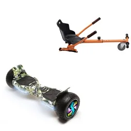 8.5 Zoll Hoverboard mit Standard Sitz, Hummer Camouflage PRO, Maximale Reichweite und Orange Hoverboard Sitz, Smart Balance