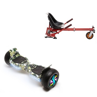 8.5 inch Hoverboard with Suspensions Hoverkart, Hummer Camouflage PRO, Extended Range and Red Seat with Double Suspension Set, Smart Balance