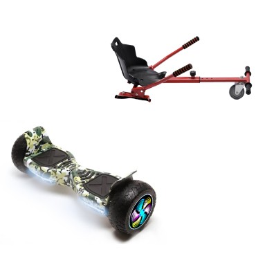 8.5 Zoll Hoverboard mit Standard Sitz, Hummer Camouflage PRO, Standard Reichweite und Rot Hoverboard Sitz, Smart Balance