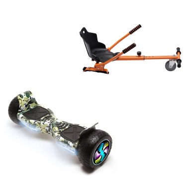 8.5 Zoll Hoverboard mit Standard Sitz, Hummer Camouflage PRO, Standard Reichweite und Orange Hoverboard Sitz, Smart Balance