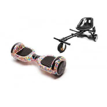 6.5 inch Hoverboard with Hoverkart, Suspension PRO Seat, Black, 15 km/h, UL2272 Certified, Bluetooth, Led Lighting, 700W Power, 4Ah Battery, Smart Balance, Regular Abstract