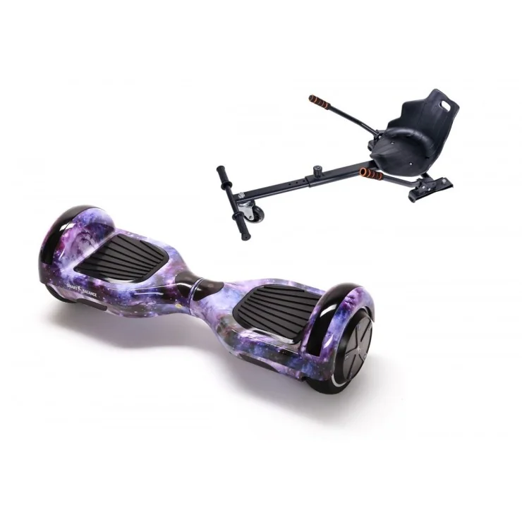 6.5 inch Hoverboard met Standaard Hoverkart, Regular Galaxy, Verlengde Afstand en Zwarte Hoverkart, Smart Balance