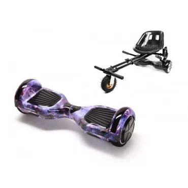 6.5 inch Hoverboard with Suspensions Hoverkart, Regular Galaxy, Extended Range and Black Seat with Double Suspension Set, Smart Balance