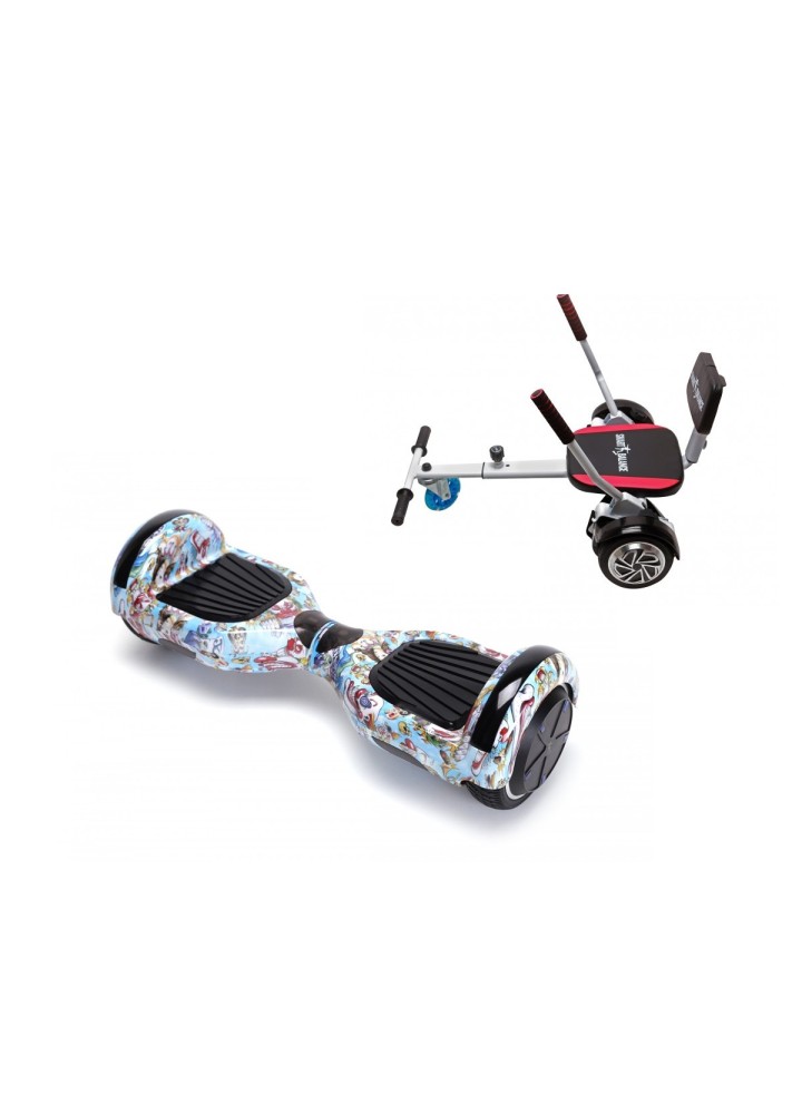 Hoverboard Go-Kart Pack, Smart Balance Regular Clown, 6.5 INCH, Dual Motors 36V, 700Wat, Bluetooth Speakers, LED Lights, Premiu