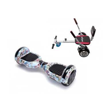 Paquet Go-Kart Hoverboard, Smart Balance Regular Clown, 6.5 Pouces, Deux Moteurs 36V, 700Watts, Bluetooth, Lumieres LED , Hoverk