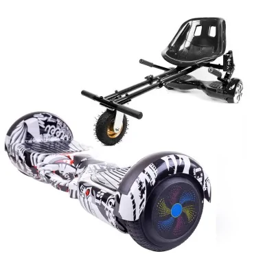 6.5 inch Hoverboard with Hoverkart, Suspension PRO Seat, Black, 15 km/h, UL2272 Certified, Bluetooth, Led Lighting, 700W Power, 4Ah Battery, Smart Balance, Regular Last Dead Handle