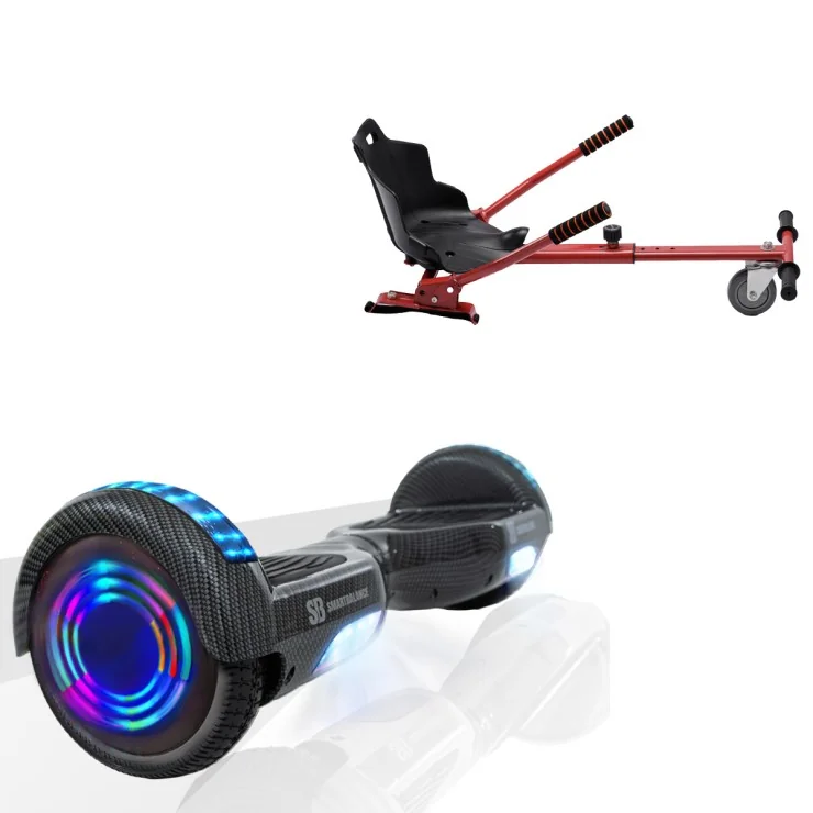 6.5 inch Hoverboard with Standard Hoverkart, Regular Carbon Junior, Standard Range and Red Ergonomic Seat, Smart Balance