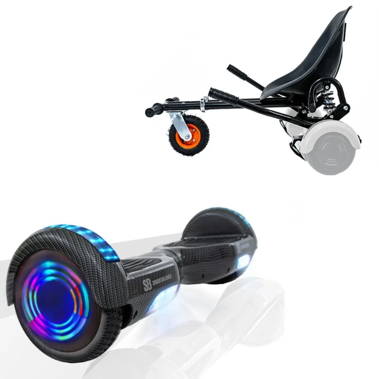 6.5 inch Hoverboard with Suspensions Hoverkart, Regular Carbon Junior, Standard Range and Black Seat with Double Suspension Set, Smart Balance